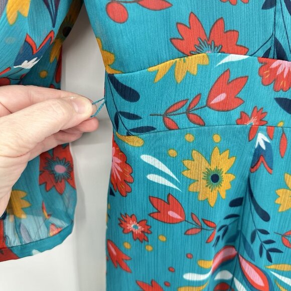 BODEN dress midi 3/4 sleeve floral v neck isabelle ultramarine carnival 16R - Picture 7 of 8